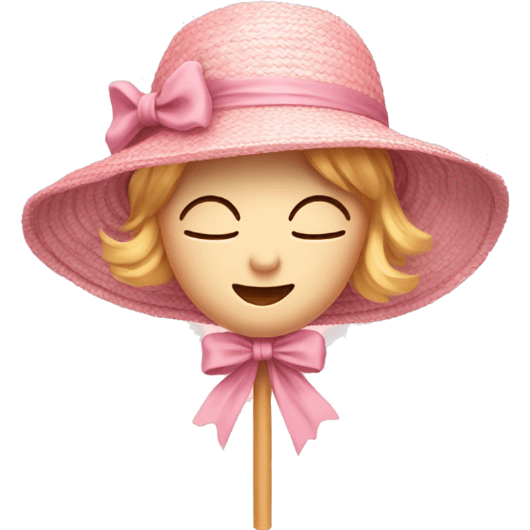 straw hat with bow pastel pink emoji