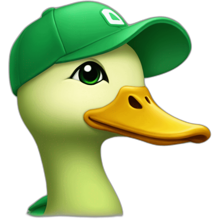 Un canard vert qui porte une casquette sur sa tête  emoji