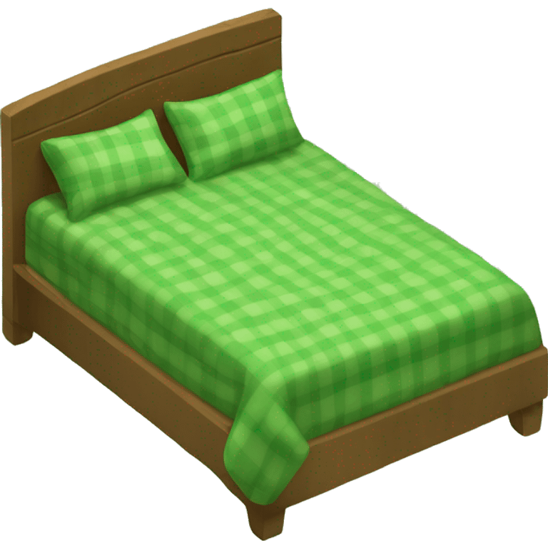 wooden bed with green gingham beddings emoji