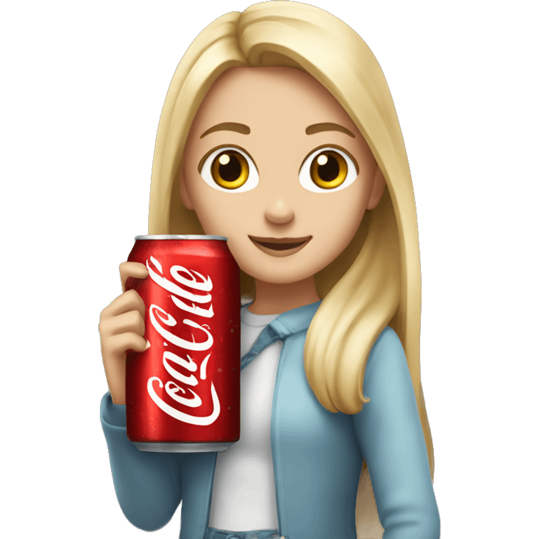 Girl with long blonde hair holding a Coke Zero can emoji