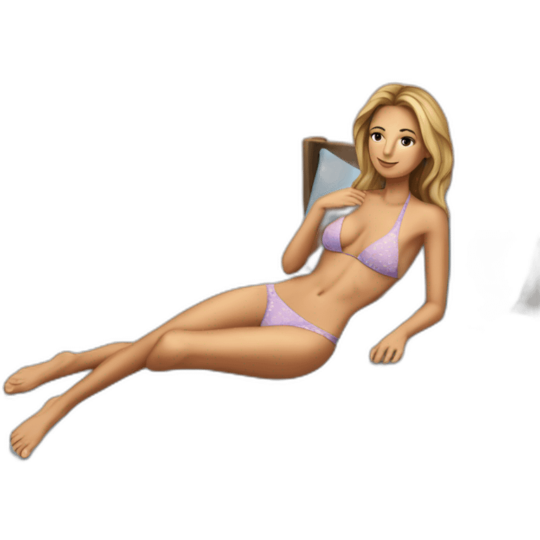 Slim-fit Caucasian woman bikini pose (beach body) bed emoji