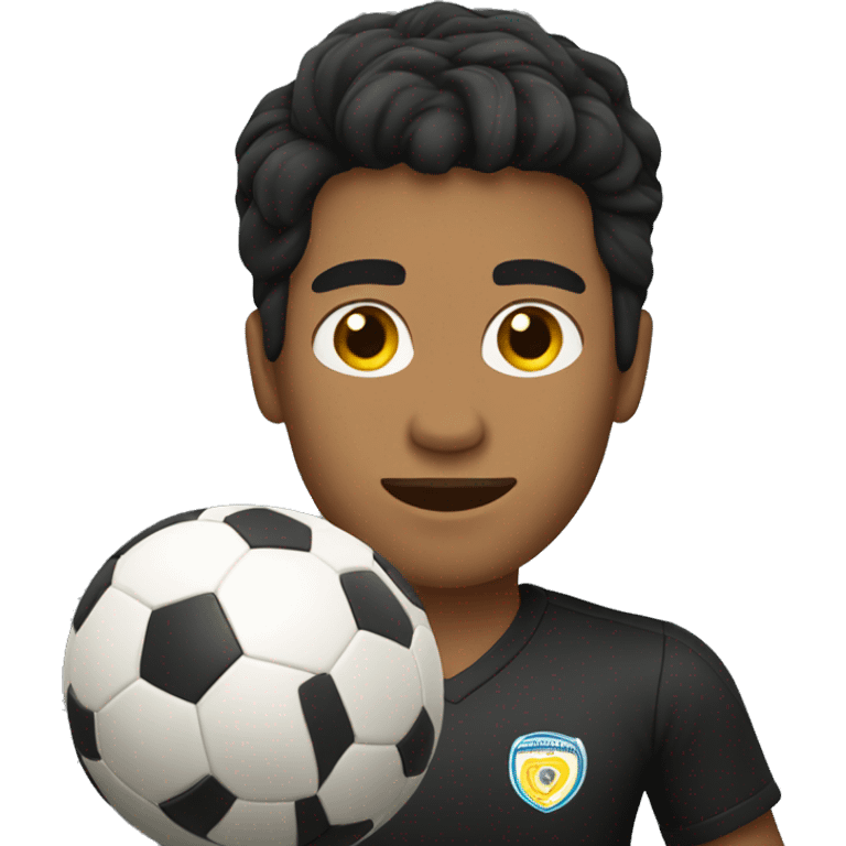 Man with tan skin black hair playing soccer emoji