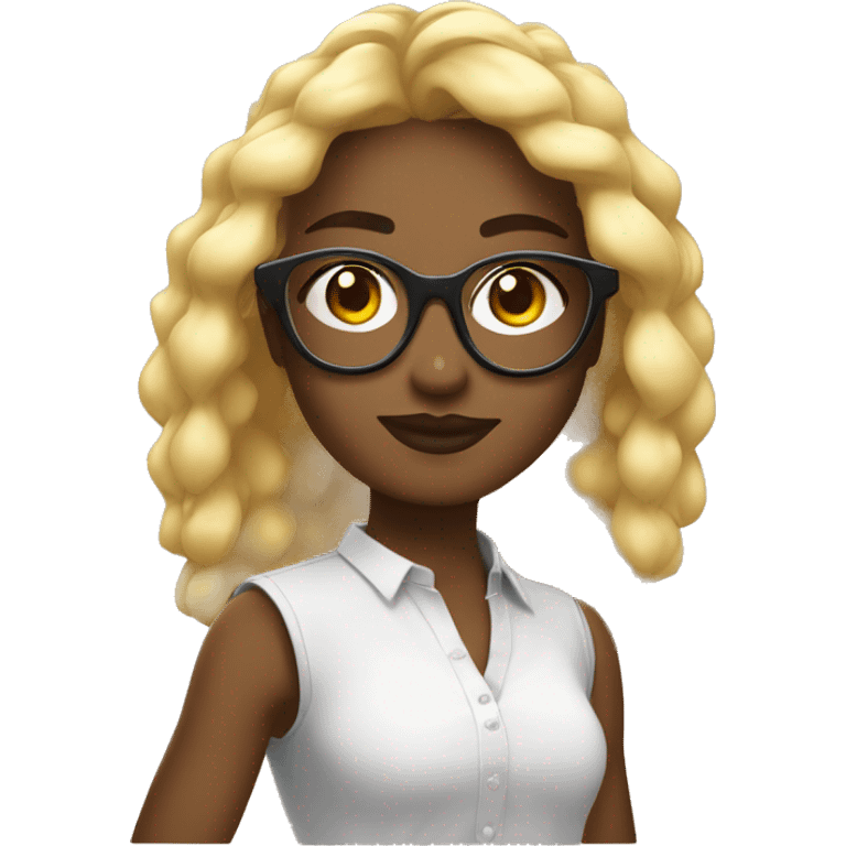 chica rubia de ojos negros con lentes, suspirndo enamorada emoji