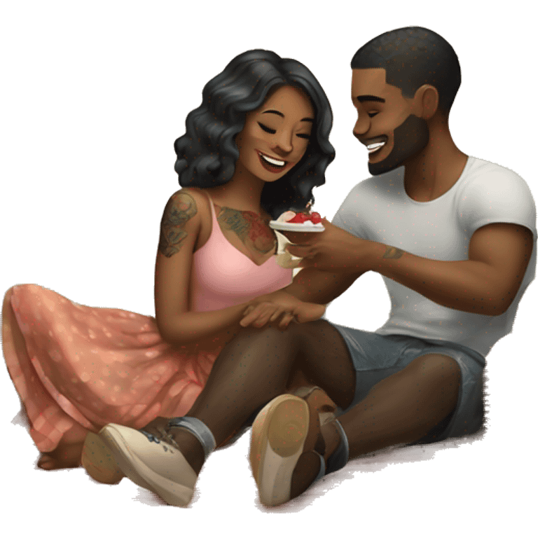 Romantic picnic date for beautiful tattooed couple emoji