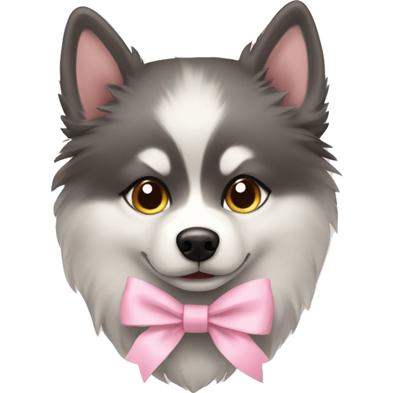 Pomsky with a light pink bow emoji