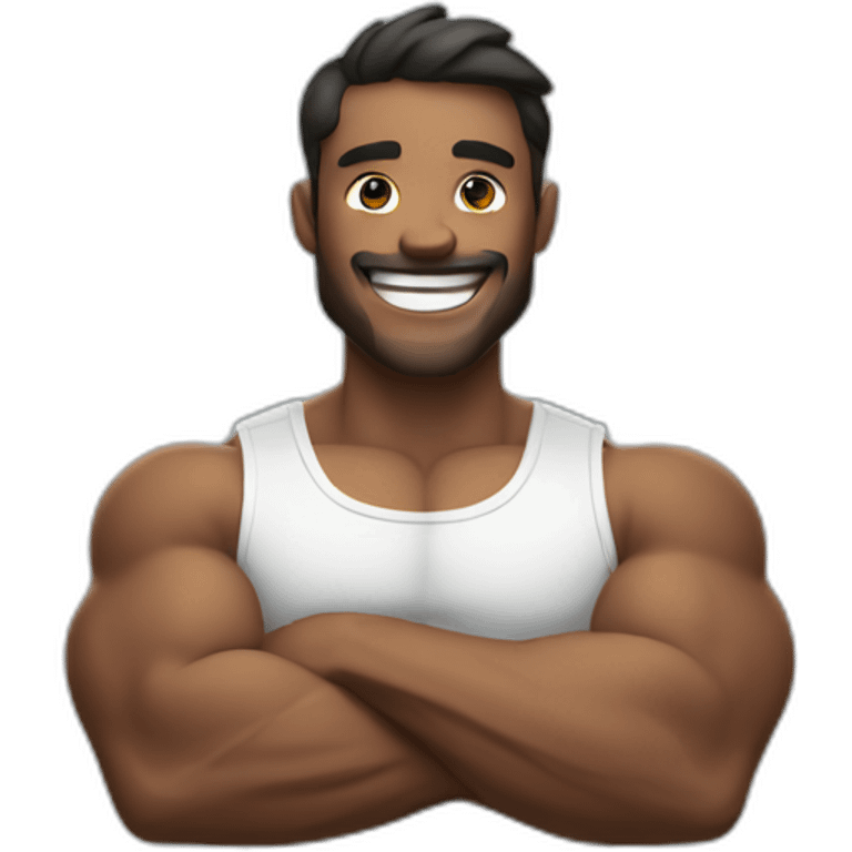 a man flexing muscle and smiling emoji