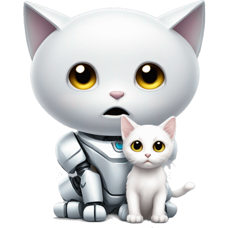 Sad robot and white kitten friends emoji