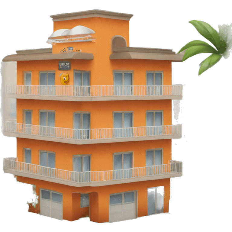 hotel apartment with 3 entrances, five floors with reception in the third entrance, orange emoji