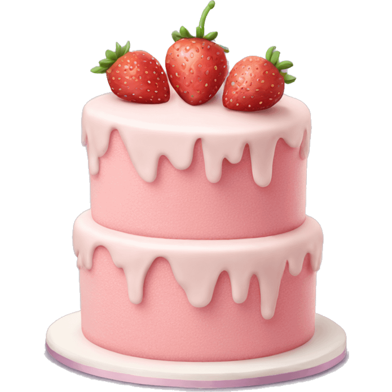 Light Pink strawberries and cream birthday cake  emoji