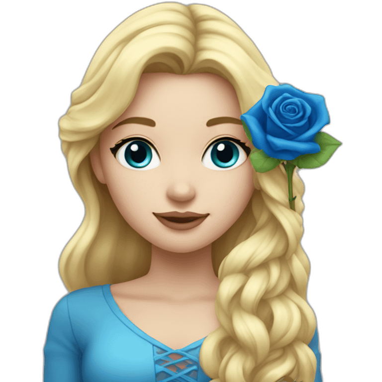 snow girl long blonde hair holding a blue rose emoji