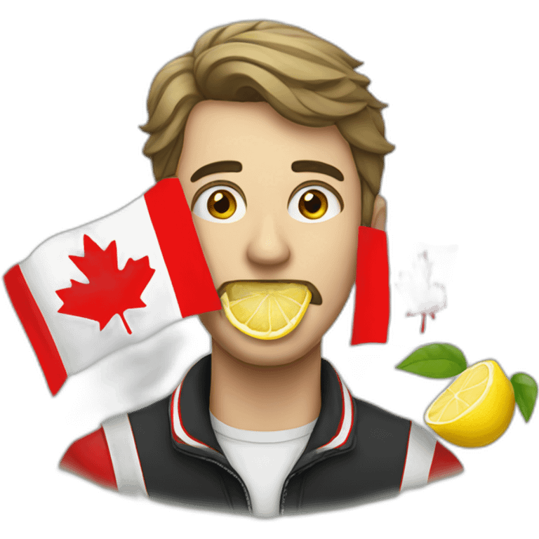 a man with a lemon in his mouth and the flag of Canada behind him emoji