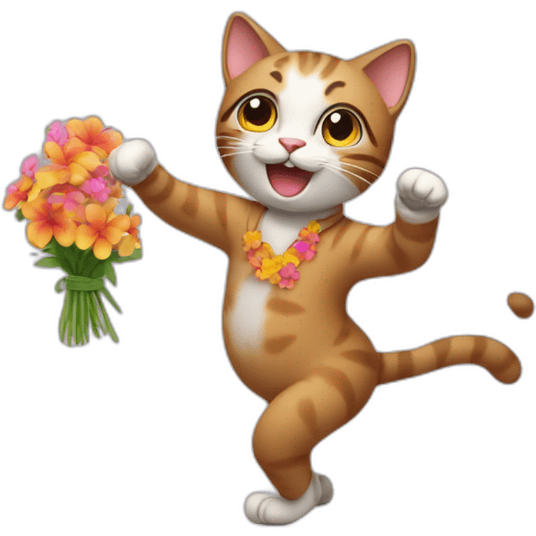 dancing cat with flowers in the hands emoji