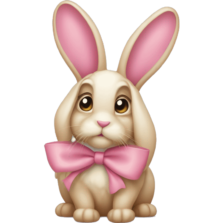 floppy ear bunny, beady eyes with pink bow on ear emoji