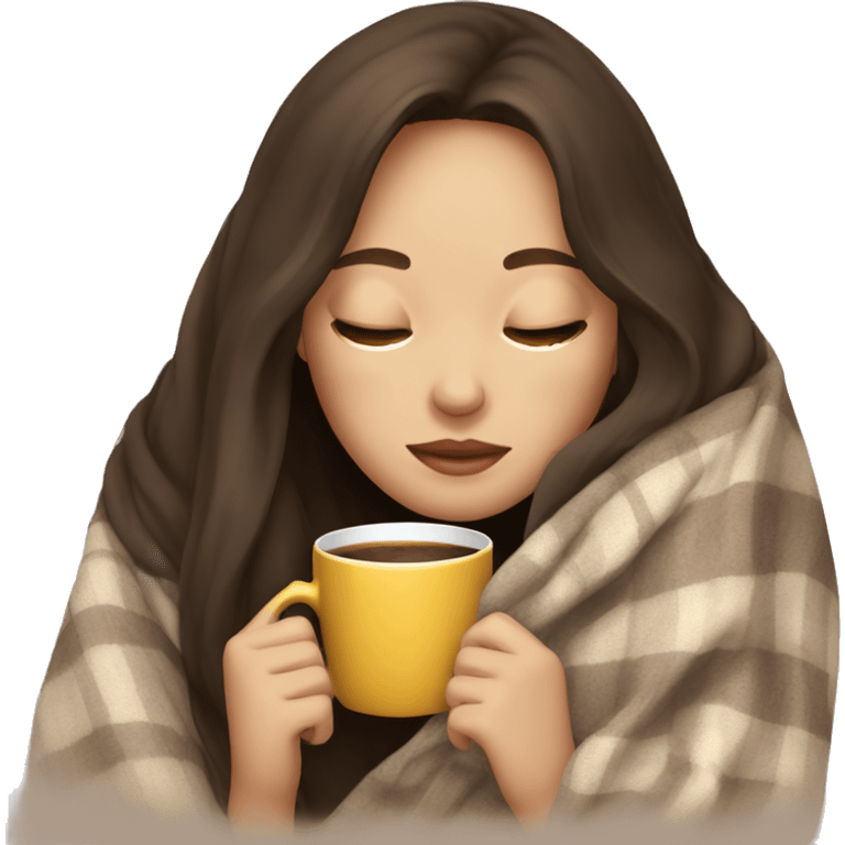 girl brunette inside a blanket sipping coffee eyes closed emoji