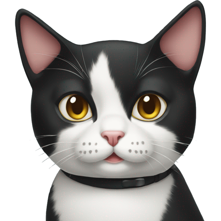 Tuxedo cat with funny face emoji