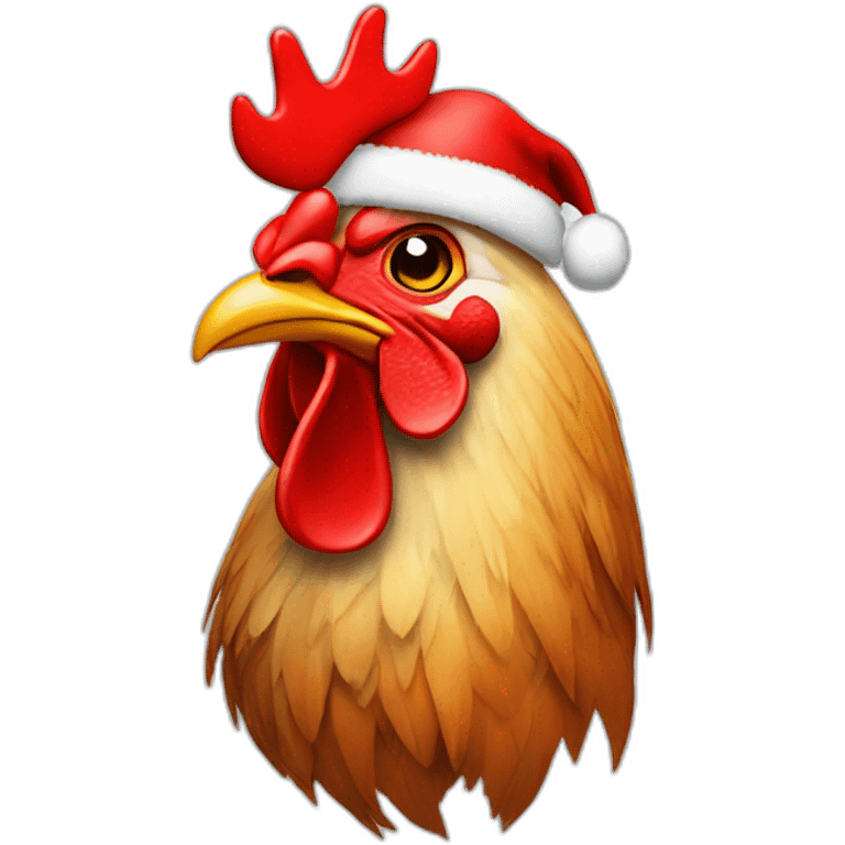 a rooster with a christmas hat emoji