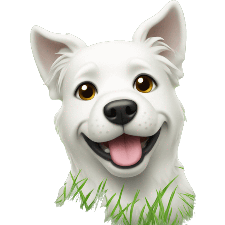 a white dog with grass emoji