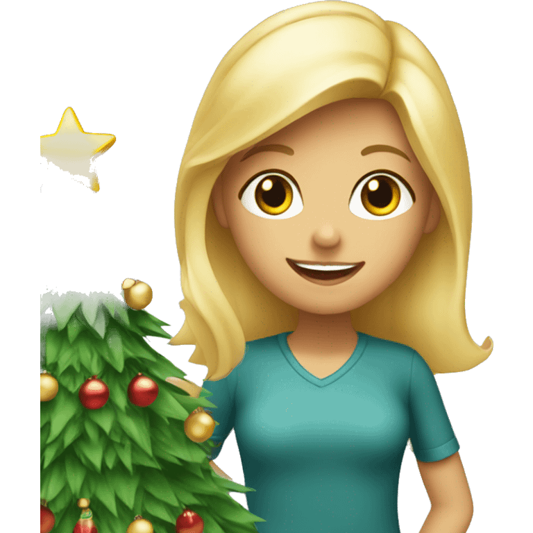 Blond Girl decorating a Christmas tree emoji