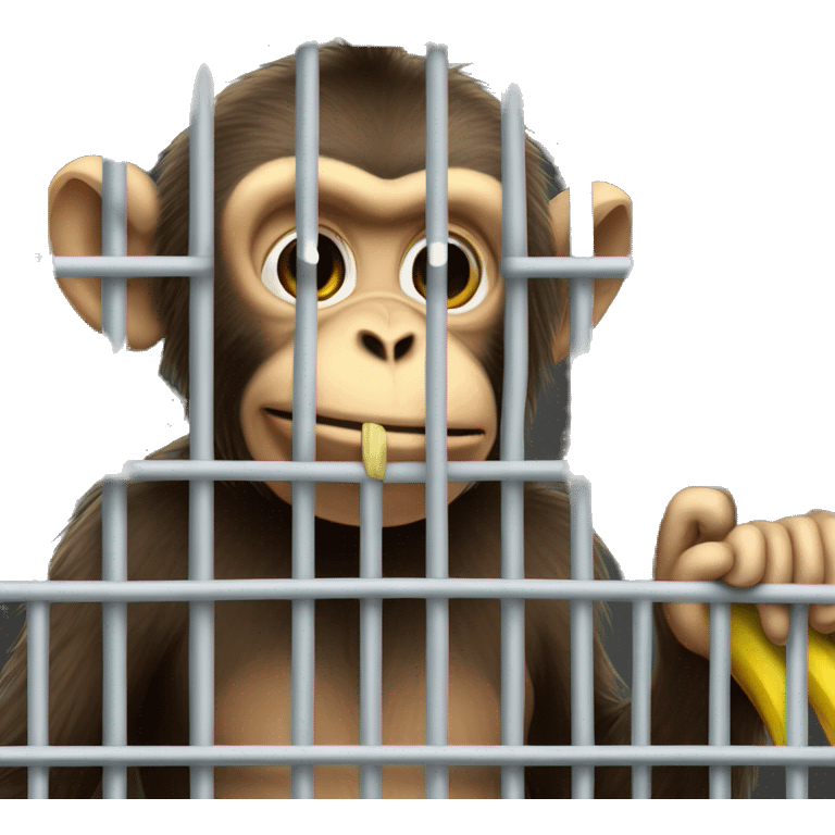 Monkey in a cage. Can't reach the banana.  4к emoji