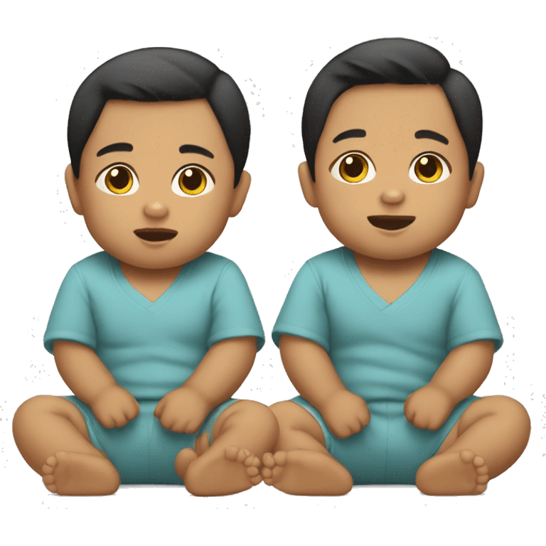 Twin half Asian half Mexican baby boys sitting  emoji