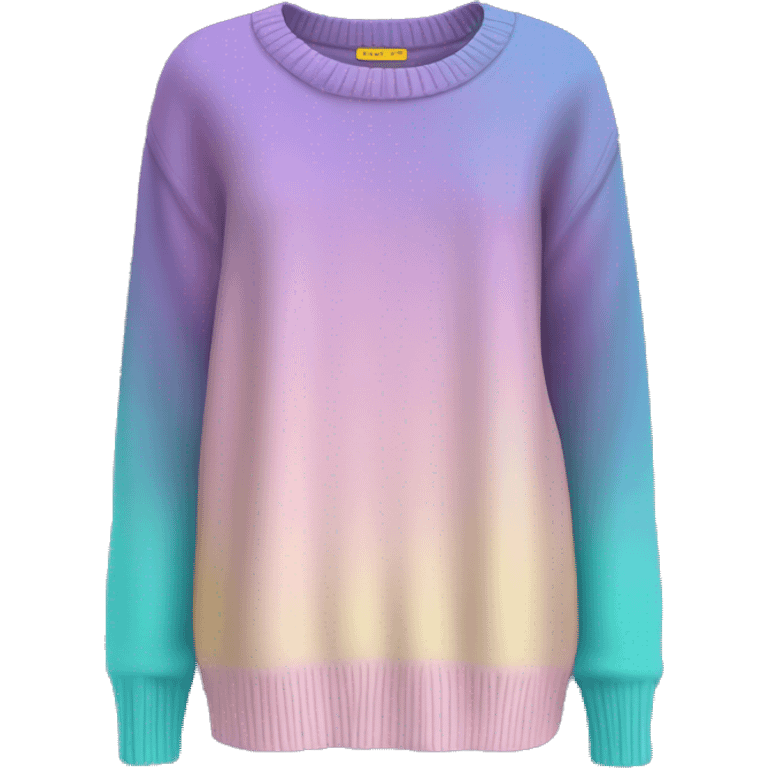 Realistic isolated side view of a pastel purple,dark turquoise ,pastel yellow and pastel pink ombre long open fashion sweater. emoji