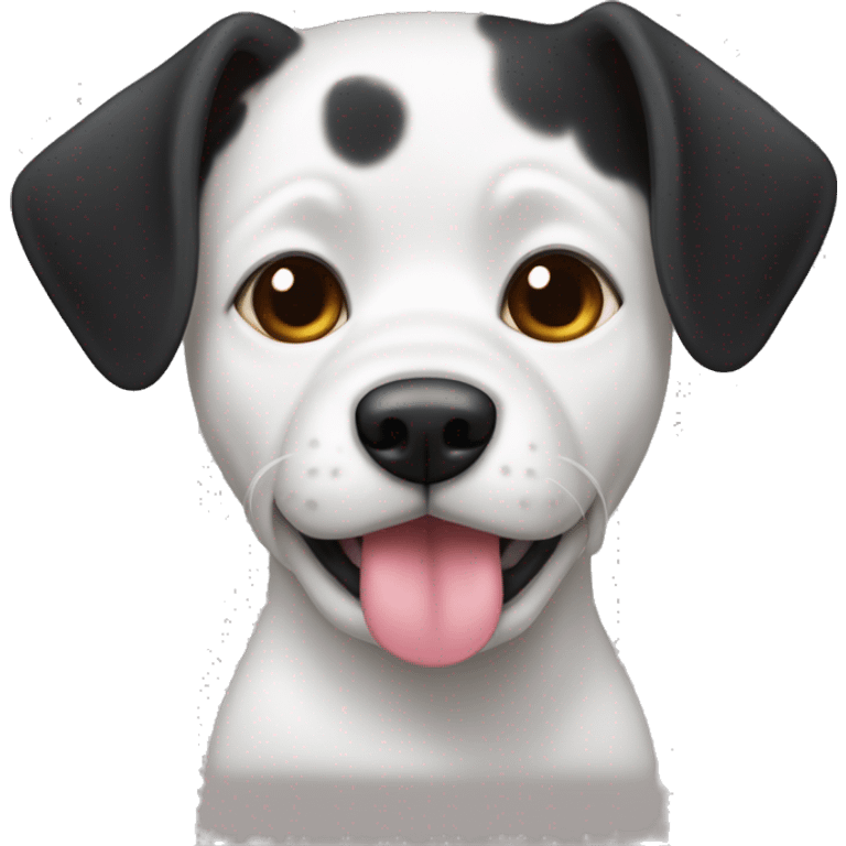 Un emoji de una perrita negra pequinés con el pecho blanco y un lazo rosita en la oreja  emoji