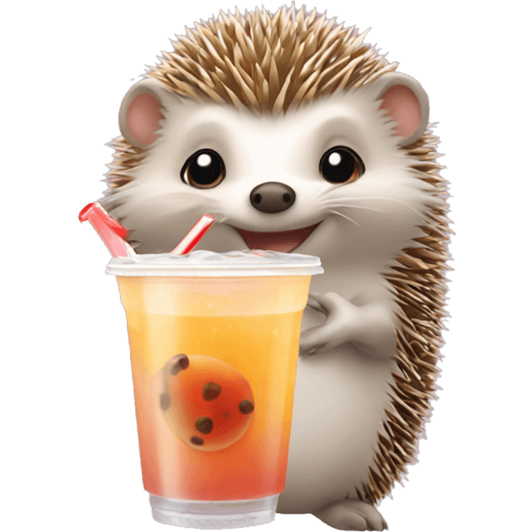 hedgehog drinking bubble tea emoji