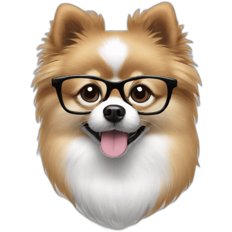 Black and white Pomeranian wearing glasses emoji