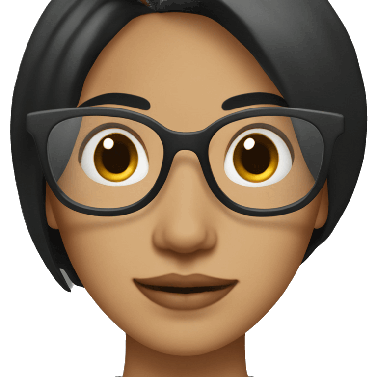 Woman with black hair and brown on the bottom with clear glasses emoji