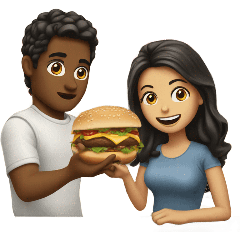 Guy and girl with dark hair eating in n out  emoji