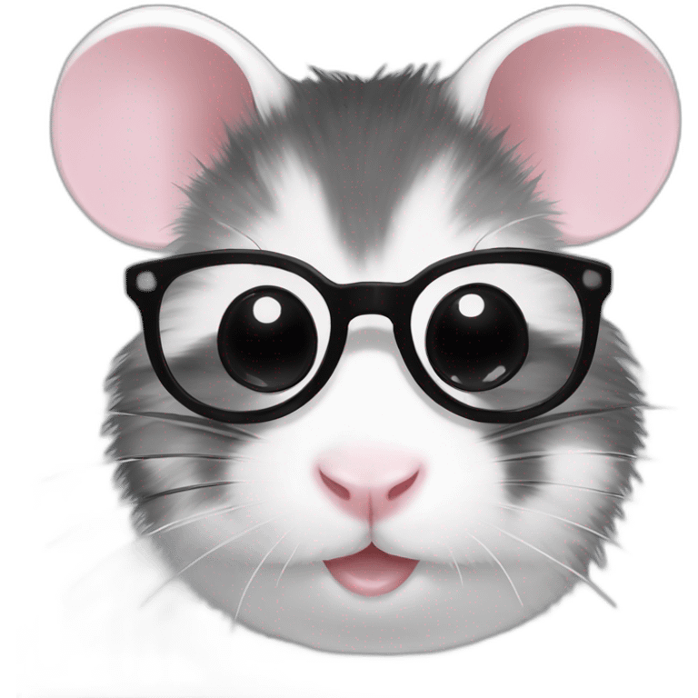 A Campbell dwarf hamster with a black and white fur wearing glasses emoji