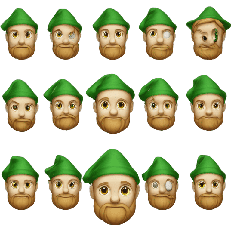 Lutin pas content sans barbe avec des habits verts et un chapeau de lutin vert emoji