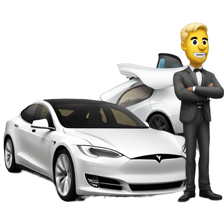 Unicon with a Tesla on a road wih drivers emoji