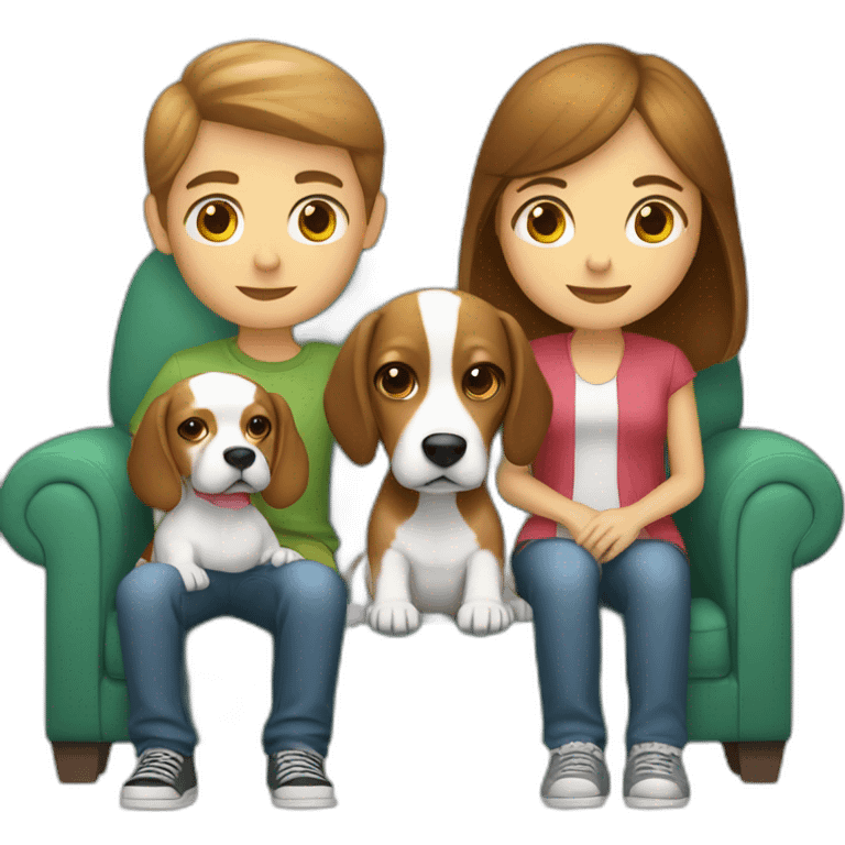 Brown hair White boy and girl and beagle Sit on couch emoji