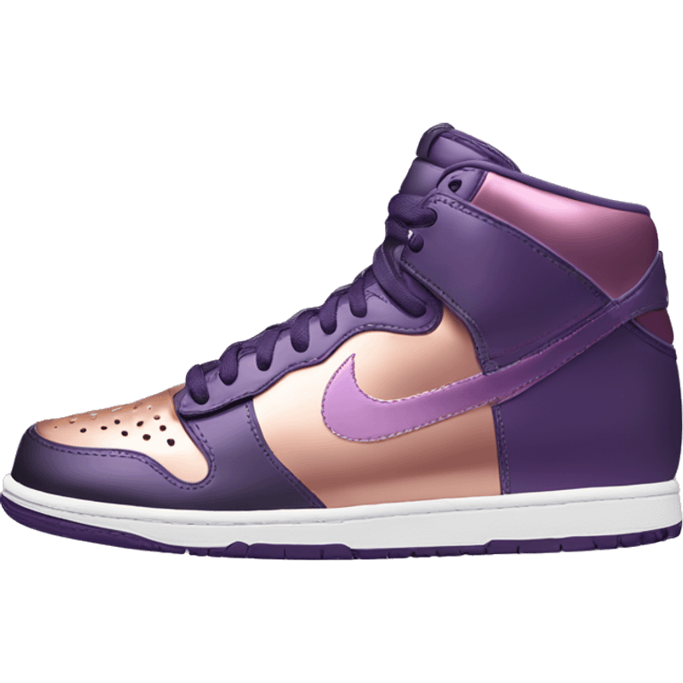 Realistic pair of metallic dark purple to rose gold ombre Nike Sneakers facing front. emoji