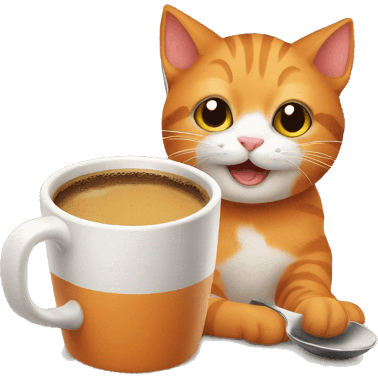 Orange cute cat drinking coffee  emoji