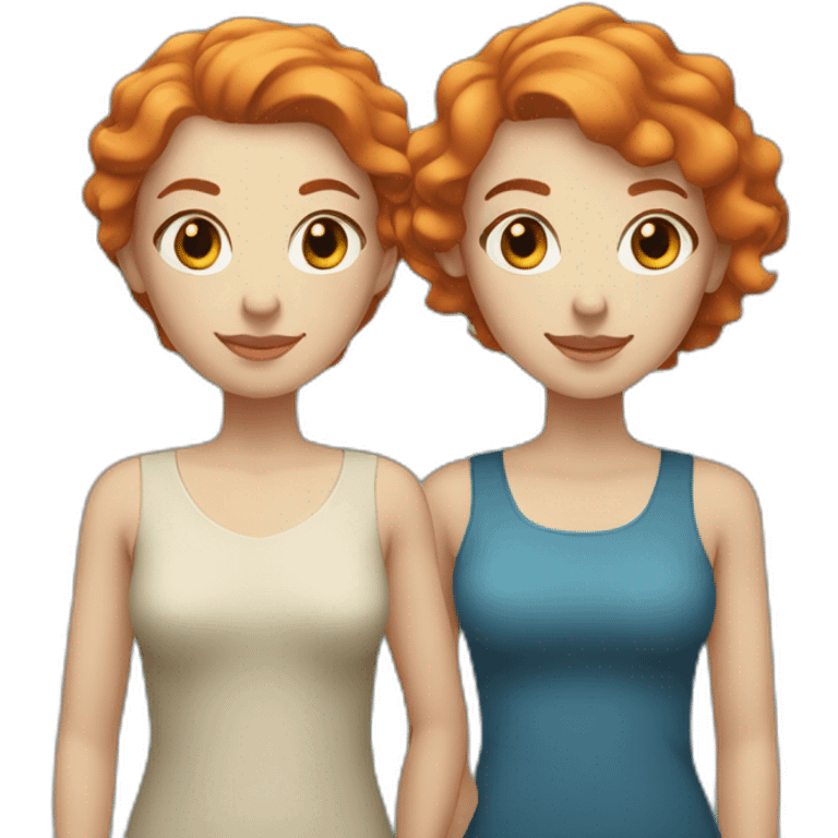 two white women holding hands, one with brown eyes and medium length orange hair, one with blue eyes and short teal hair emoji