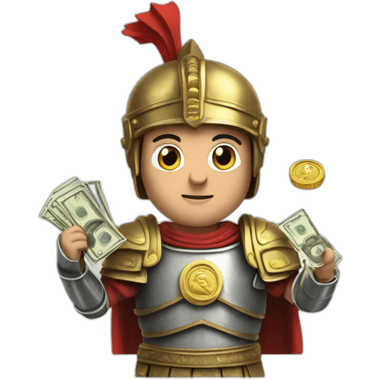 rome imperator with metallic armor and cash in hands emoji