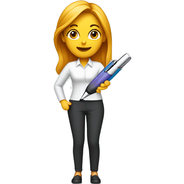 female designer holding magiv pen emoji