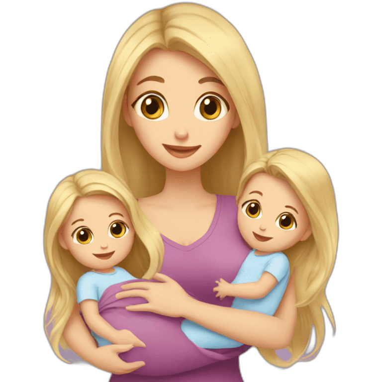 long hair blonde mother with 2 female newborns emoji