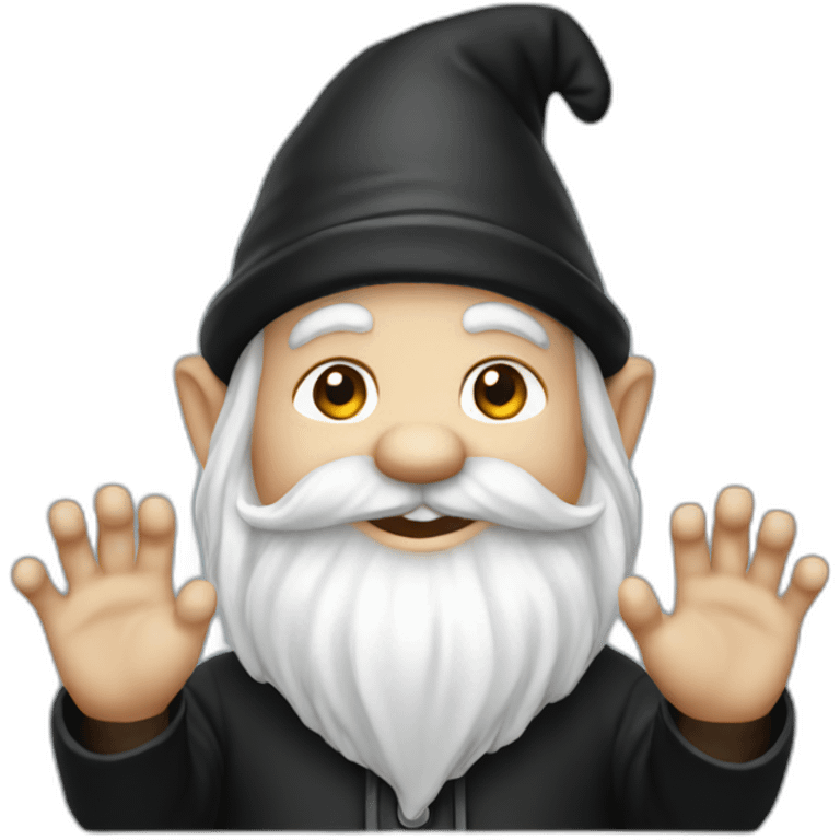 gnome waving hey in black clothing emoji