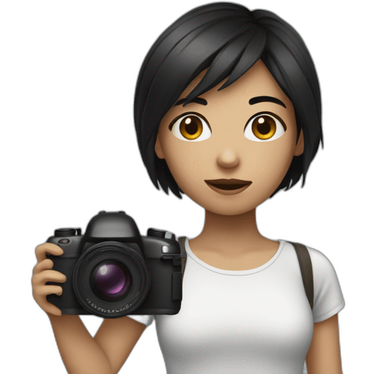 Dark short hair girl with camera emoji