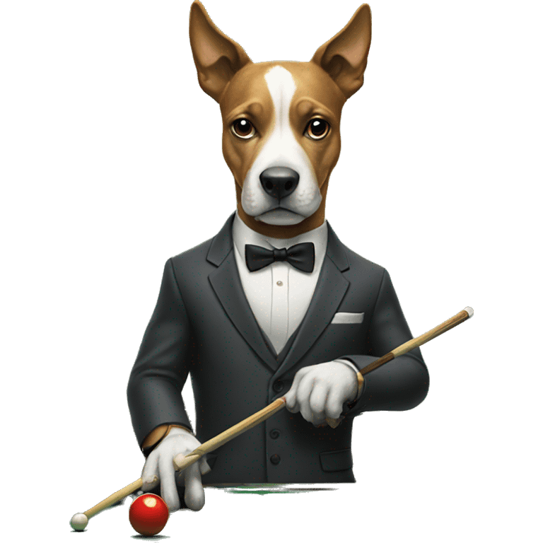 Dog wearing a suit playing pool at a pool table emoji