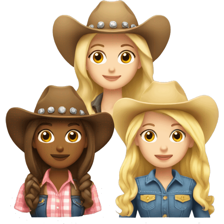 Two blonde cowgirls and one brunette cowgirl emoji