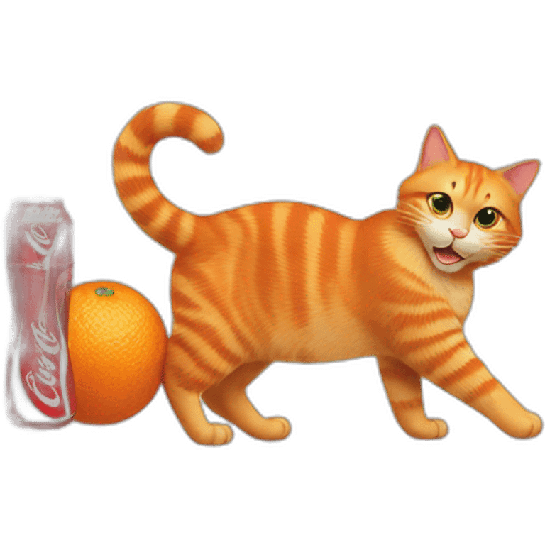 Orange cat drinking a bottle of coca cola emoji