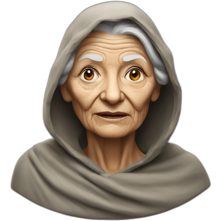 tomb raiser as old woman, photo realistic emoji