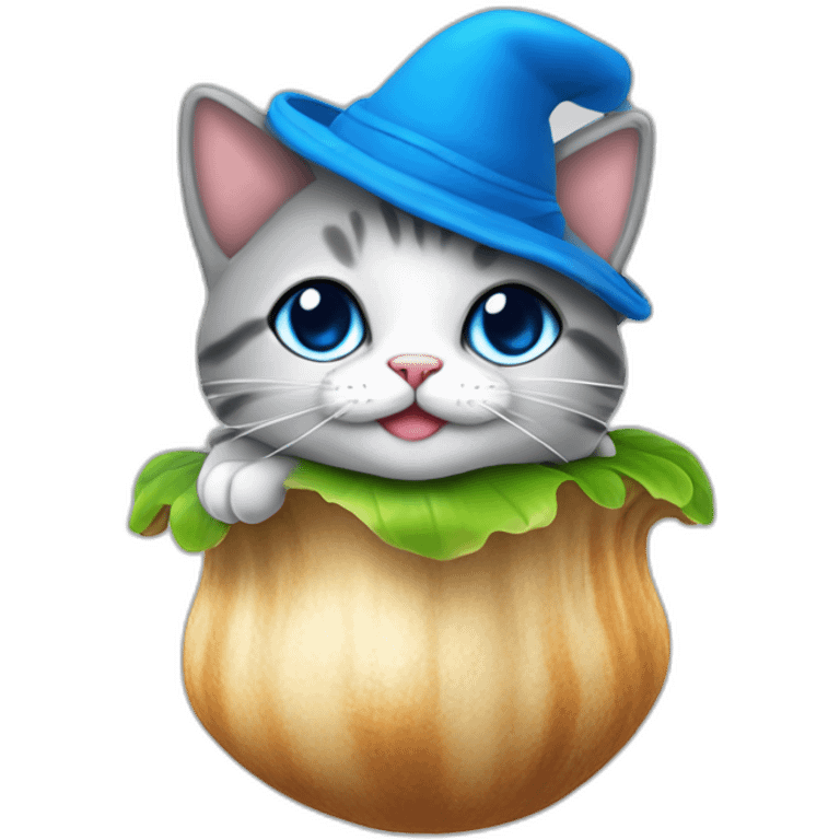 Cat bleu sur un champignons emoji