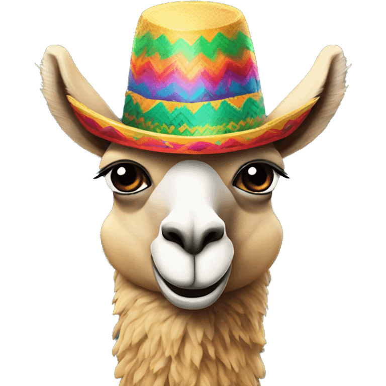 a colorful smiling llama with a colorful Mexico hat  emoji