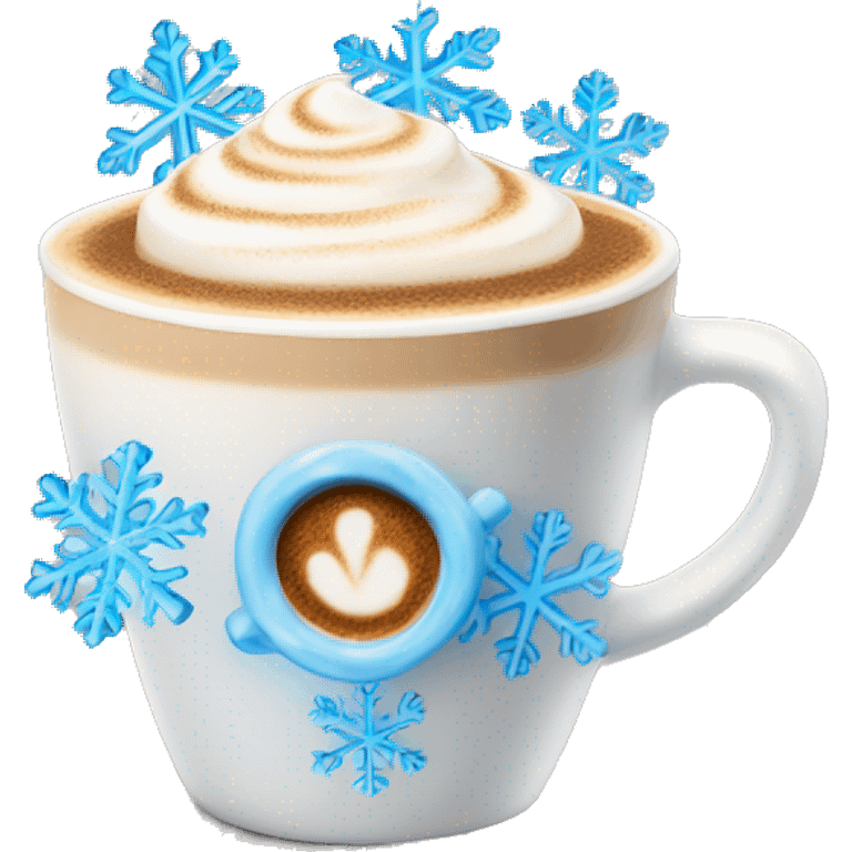 Cappuccino with a blue snowflake froth emoji