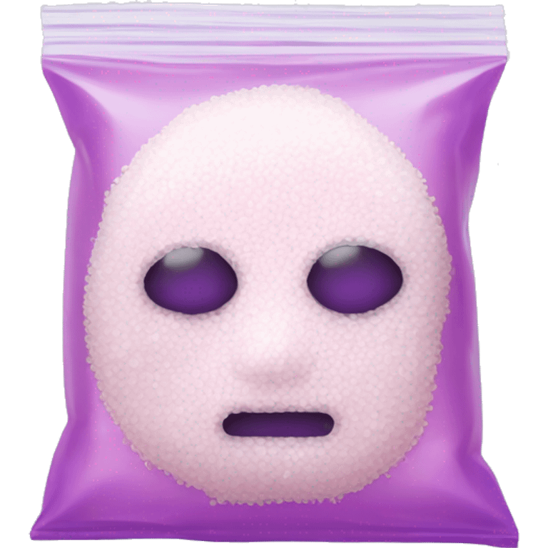 White Salt filling half of a small clear pink and purple baggie with no face  emoji